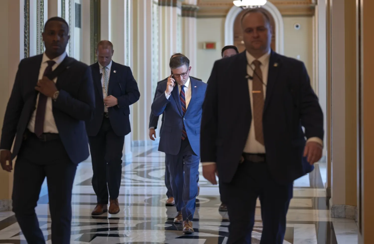 Speaker of the House Mike Johnson, R-La., leaves the chamber at the Capitol in Washington, Thursday, July 17, 2025. (AP Photo/J. Scott Applewhite)
